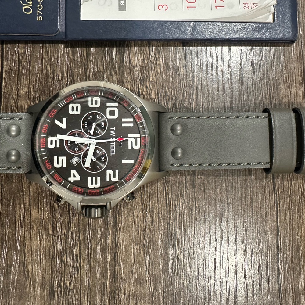 TW Steel Gray Leather Strap Watch